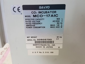 Thumbnail image of Sanyo C02 Laboratory Incubator Model - MCO-17 AIC Lab
