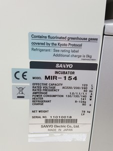 Thumbnail image of Sanyo Laboratory Incubator Model - MIR-154 Lab