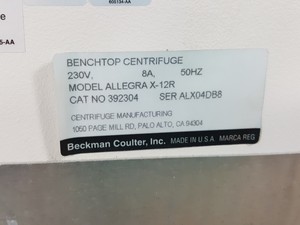Thumbnail image of Beckman Coulter Benchtop Centrifuge Model - Allegra X-12R with 4750rpm RotorLab