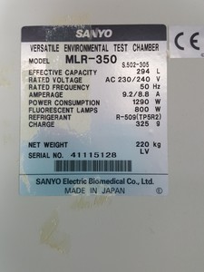 Thumbnail image of Sanyo Versatile Environmental Test Chamber  Model - MLR-350 Lab