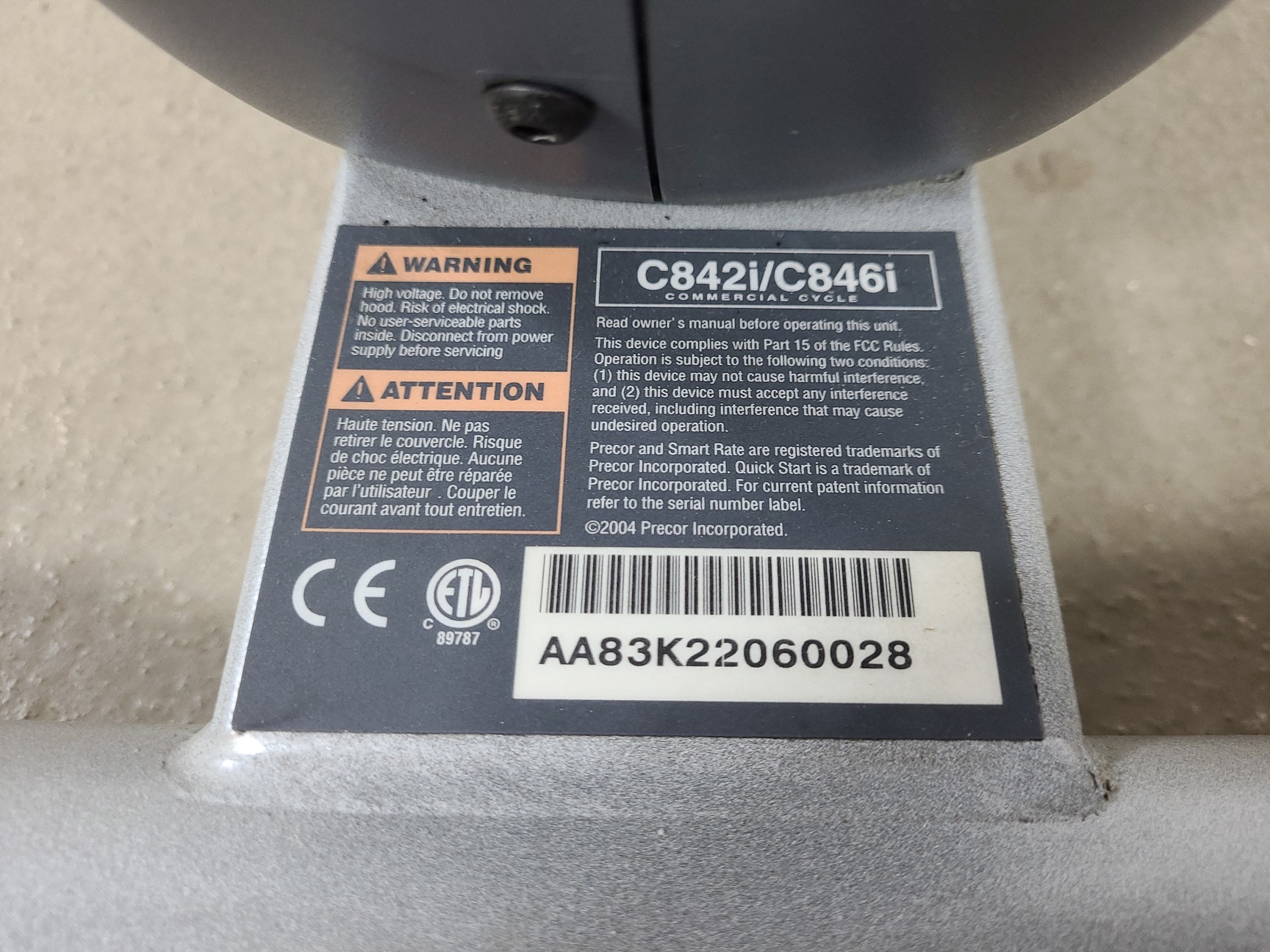 Image of Precor C842i Commercial Cycle Exercise Bike Gym 