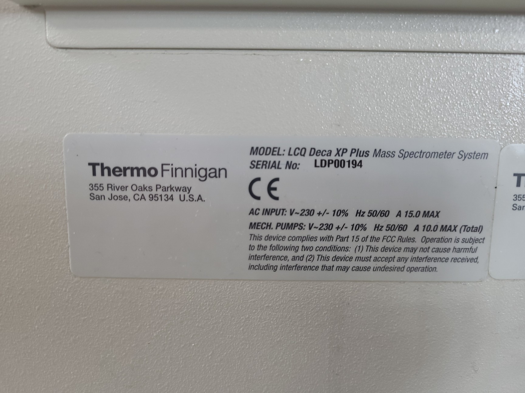 Image of Thermo Finnigan LCQ Deca XP Plus Mass Spectrometer Lab Spares/Repairs