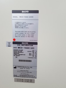 Thumbnail image of Sanyo Co2 Laboratory Incubator Model MCO-19AIC (UV) Lab