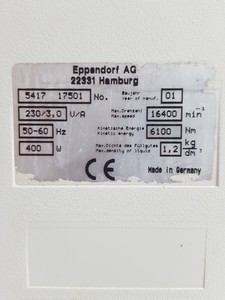 Thumbnail image of Eppendorf Benchtop Laboratory Centrifuge Model 5417C with 14000rpm Rotor Lab 