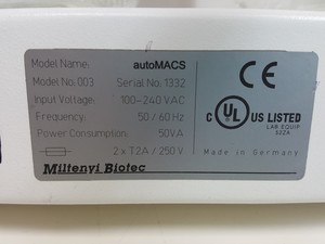 Thumbnail image of Miltenyi Biotec AutoMACS Cell Separator Model no. 003 Lab