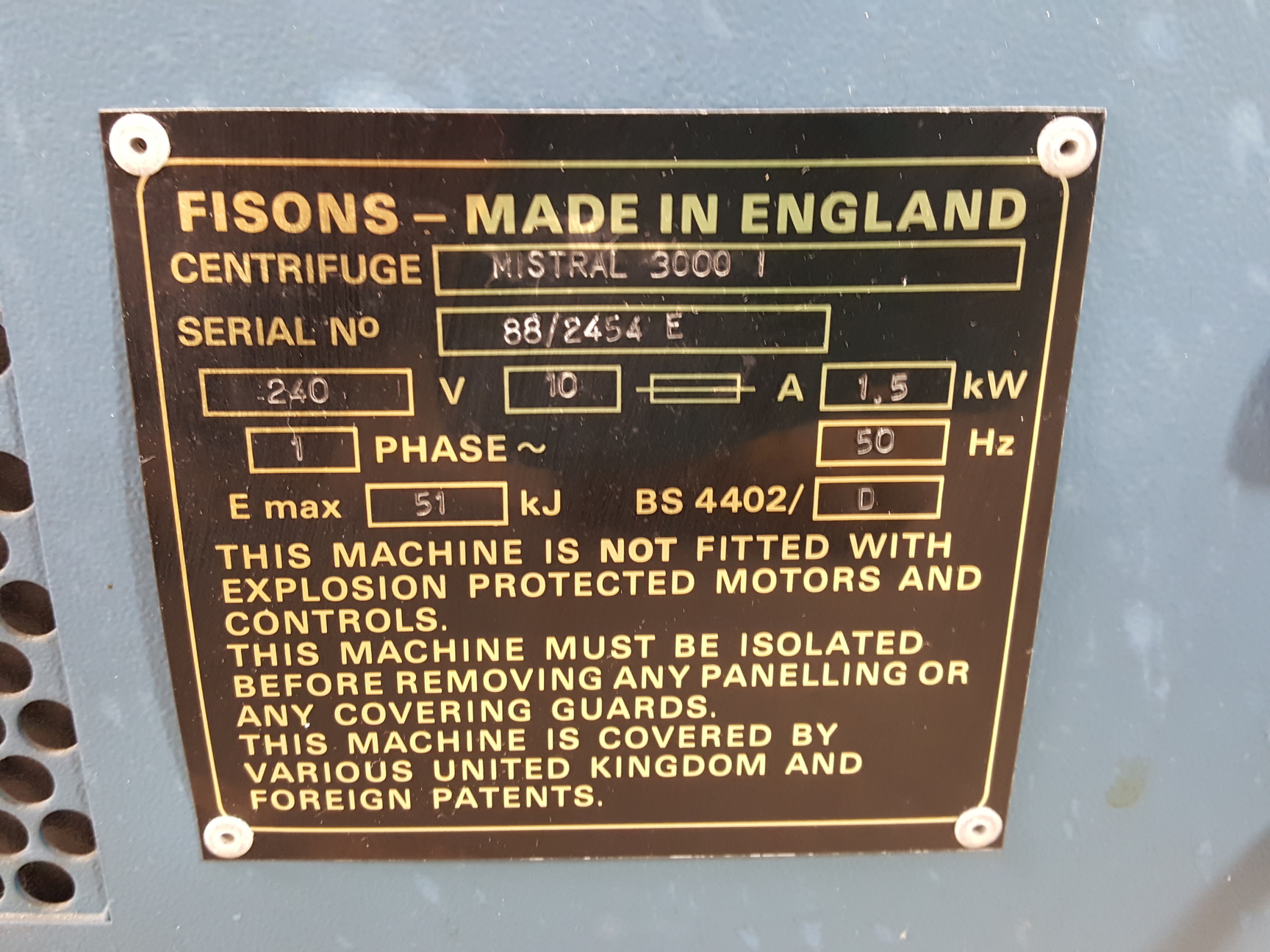 Image of Fisons MSE Mistral 3000i Centrifuge w/ 3600rpm 750ml Swing Bucket Rotor Lab