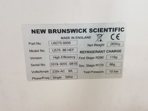 Thumbnail image of New Brunswick Ultra Low Temperature High Efficiency Freezer U570 -86 HEF Lab