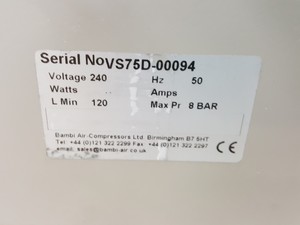 Thumbnail image of Bambi VTS75D Oil Free Dry Air Silent Air Compressor Lab