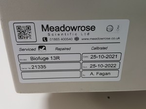 Thumbnail image of Heraeus Sepatech Biofuge 13 R Refrigerated Benchtop Centrifuge w/ 17000rpm Rotor