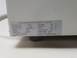 Thumbnail image of Heraeus Sepatech Biofuge 13 R Refrigerated Benchtop Centrifuge w/ 17000rpm Rotor