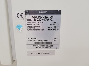 Thumbnail image of Sanyo CO2 Incubator  Model - MCO-17AIC Lab Spares/Repairs