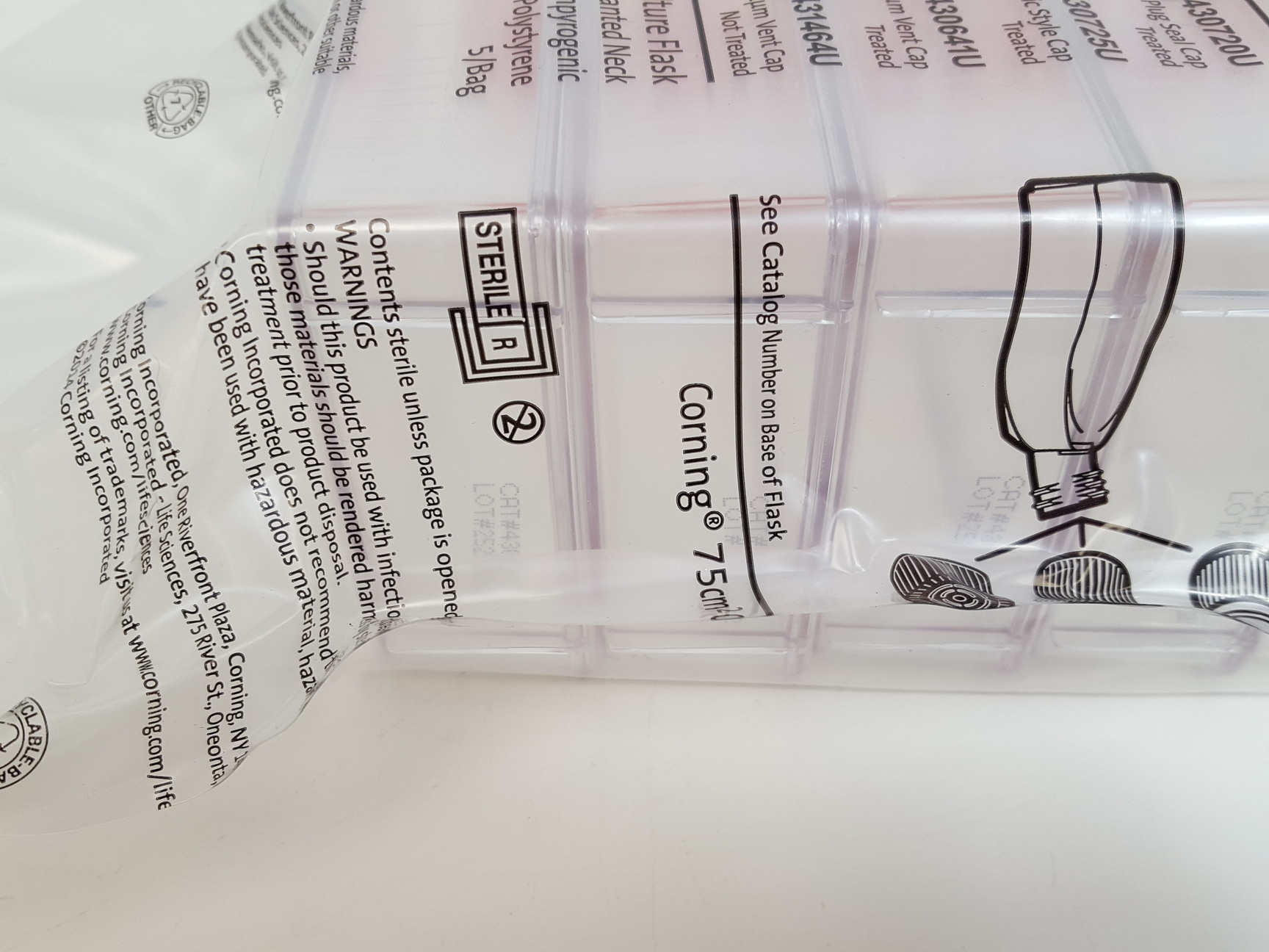 Image of 9 x Bags of 5 x Cell Culture Flasks - Corning 75cm2 & Nunclon Surface 200ml Lab