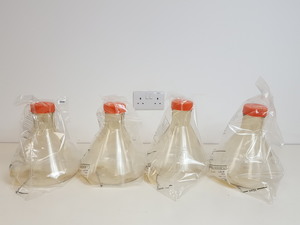 Thumbnail image of 4 x Corning 3L Plastic Erlenmeyer Conical Flasks with Vented Caps Lab
