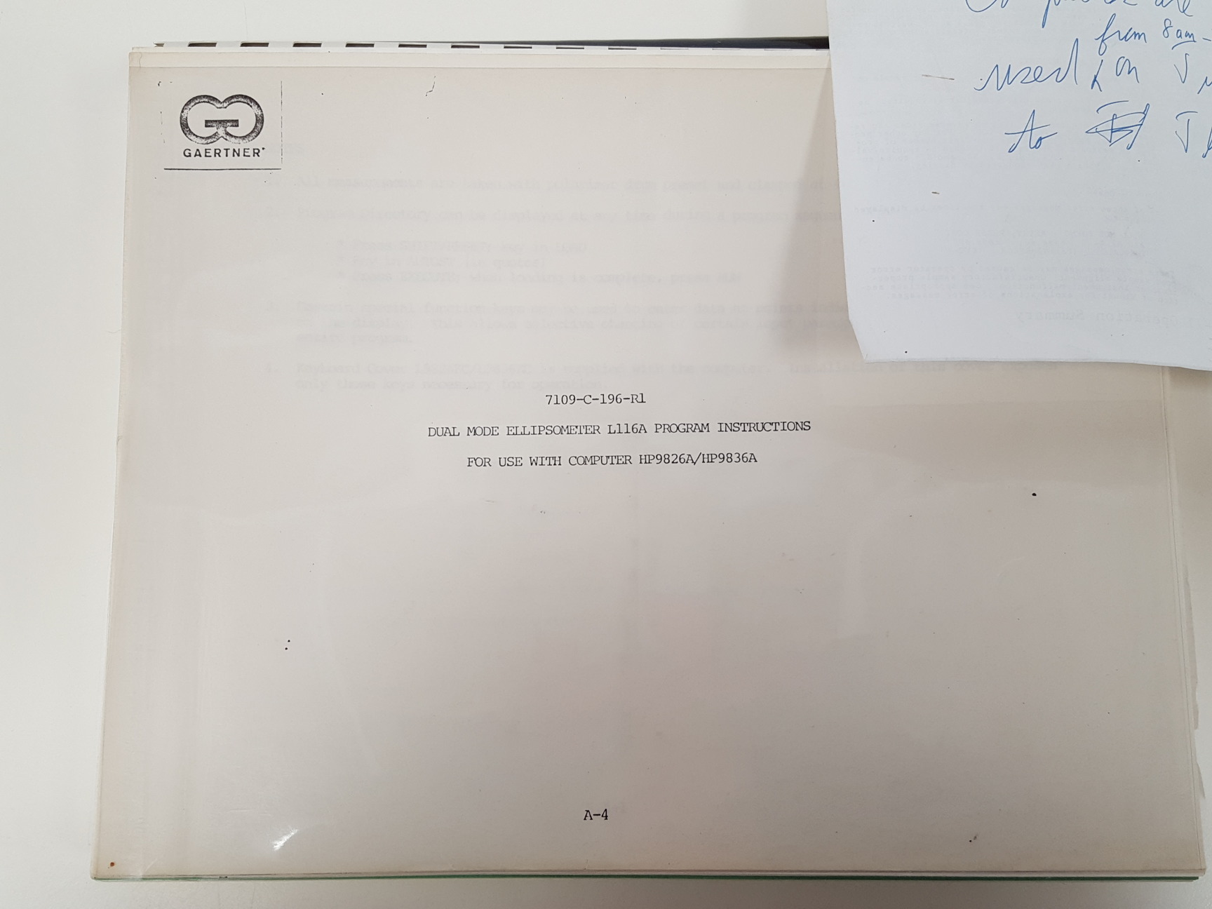Image of Gaertner Auto Gain Ellipsometer L116B System w/ Hewlett Packard 9826 Computer