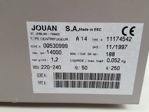 Thumbnail image of Jouan A-14 Benchtop Laboratory Centrifuge Type: 11174542 with 14000rpm Rotor Lab