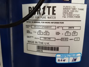 Thumbnail image of Purite Select HP40/BP/IT Water Purification System Lab
