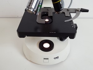 Thumbnail image of Carl Zeiss KF2 Microscope with 3 x Objectives - 10/0.22  160/- , Ph2  F40/0.65 
