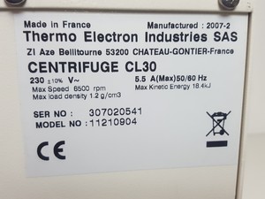 Thumbnail image of Thermo Electron IEC CL30 Centrifuge with T20 4100rpm Rotor - 11210904 Lab 