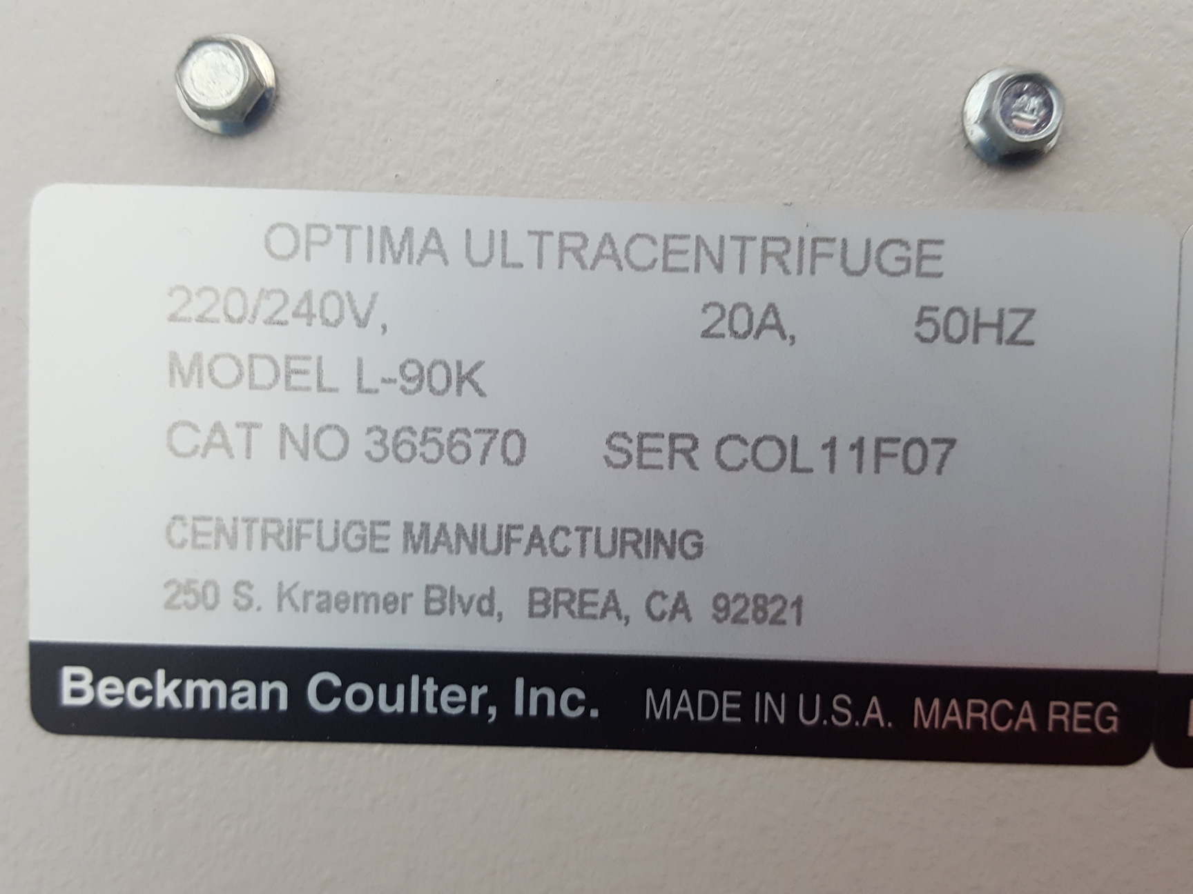 Image of Beckman Coulter Optima L-90K Ultracentrifuge Lab Spares/Repairs
