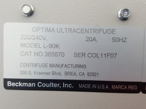 Thumbnail image of Beckman Coulter Optima L-90K Ultracentrifuge Lab Spares/Repairs