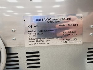 Thumbnail image of Panasonic MLS-3751L High Pressure Steam Top-Loading Autoclave Lab