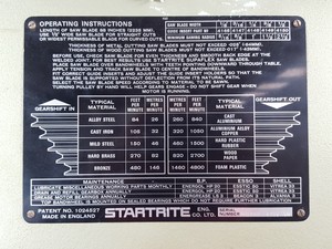 Thumbnail image of Startrite Vertical Band Saw Bandit 10 PN 1024527 with 2 x Saw Blades