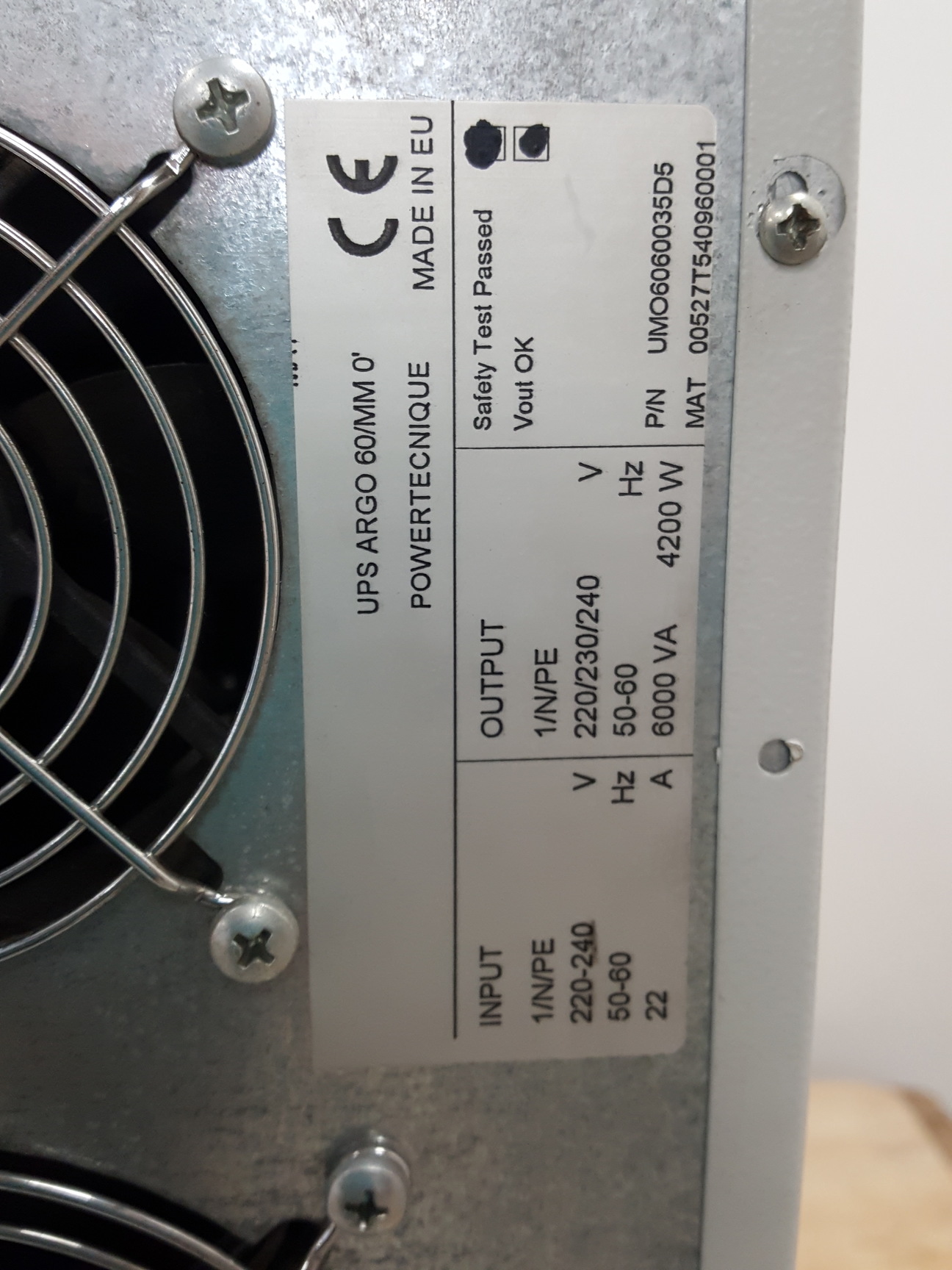 Image of Powertecnique Uninterruptable Power Supply  UPS ARGO 60/MM 0 & Battery Box Lab