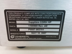 Thumbnail image of Coherent Sapphire Laser 488-200 CDRH with CDRH HP Controller Lab