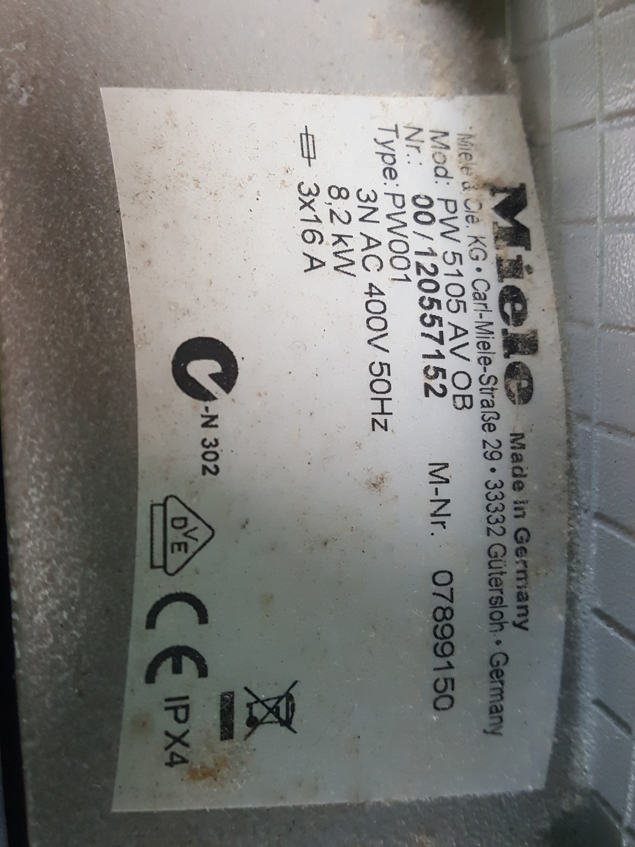 Image of Miele Washing Machine  Model - PW 5105 AV OB  Type - PW001