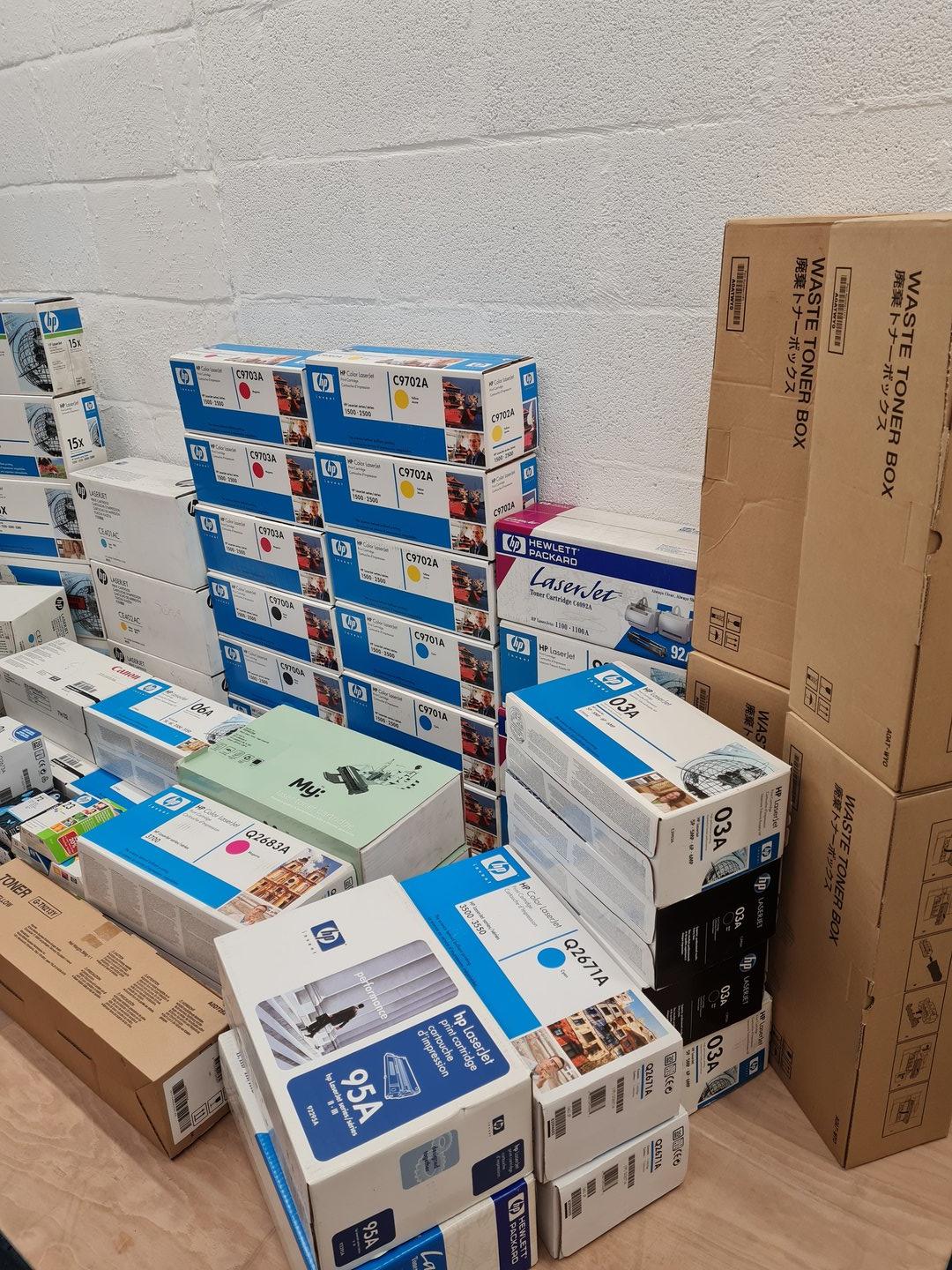 Image of Lot of 47 Genuine Printer Ink & Toner Cartridges - Canon, HP, Konica Minolta