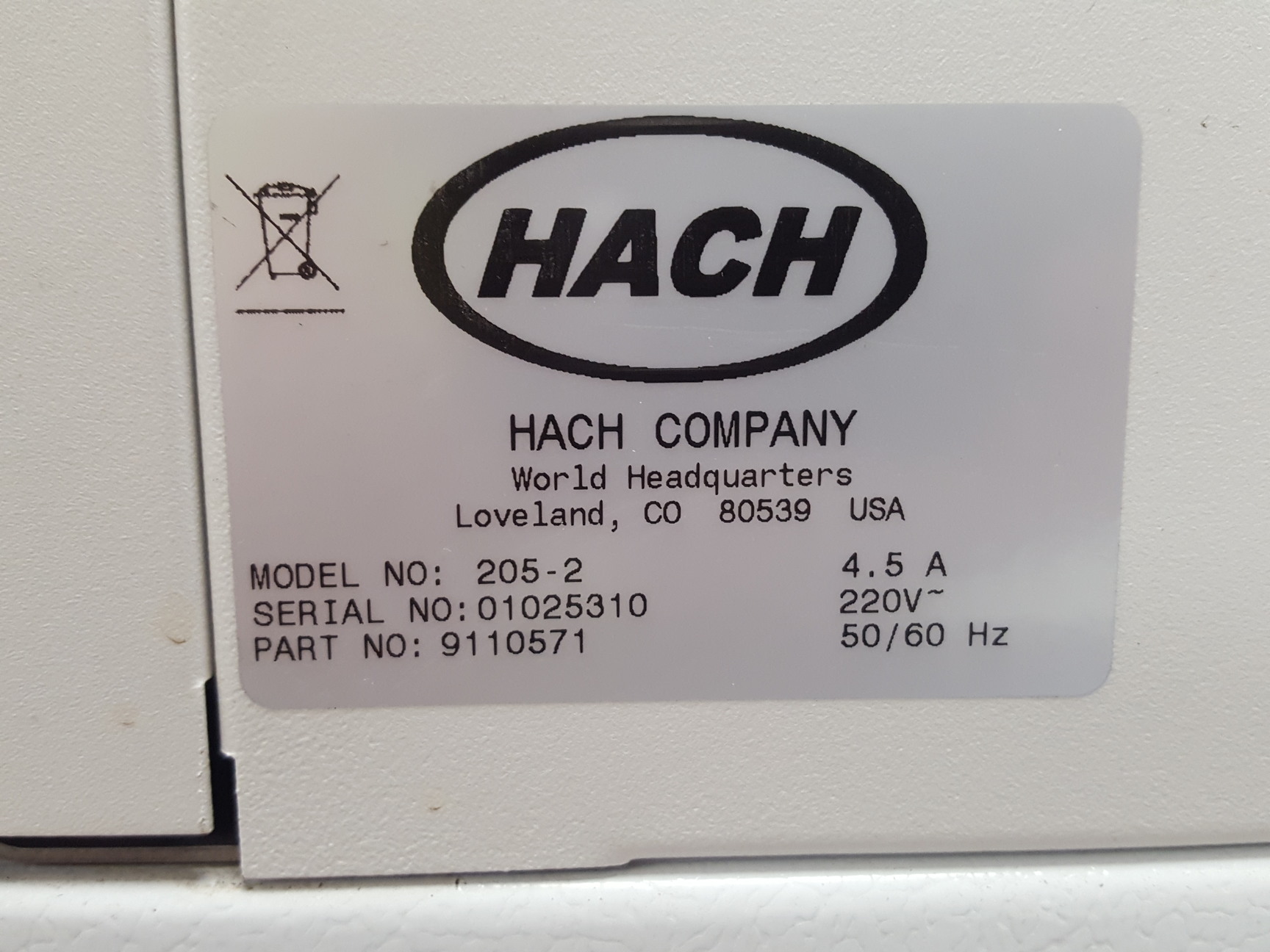 Image of HACH BOD Heating Incubator Mod No. 205-2 Part No. 9110571 Lab