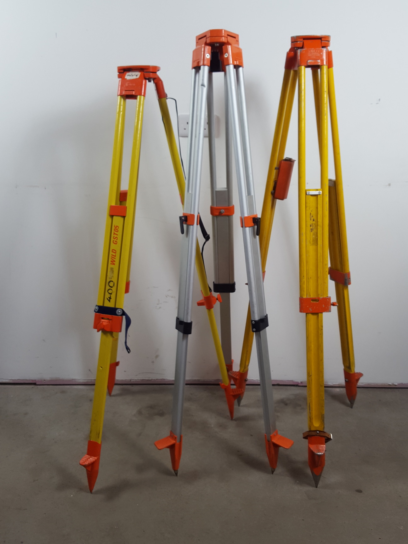 Image of 7x Surveyors Tripods w/ Plumb Bob - Leica/Wild