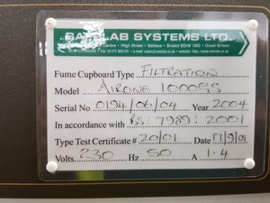 Thumbnail image of Safelab Systems Flow Cabinet  Model - Airone 1000GS Lab Spares/Repairs