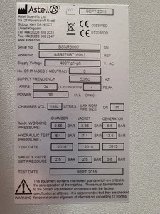 Thumbnail image of Astell ASB270BT16963 Autoclave Front Loading Floor Standing Autoclave Lab Faulty