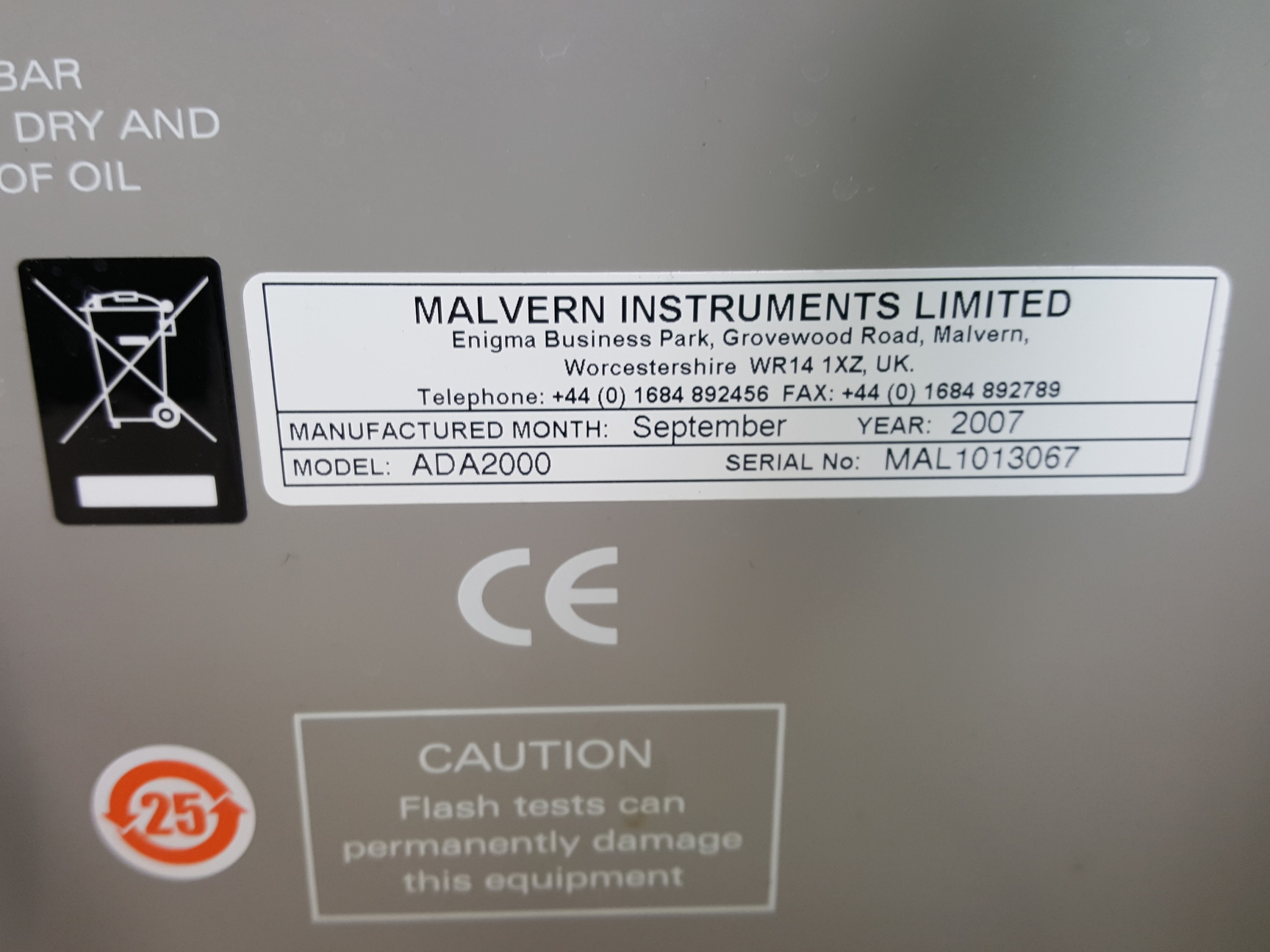 Image of Malvern Hydro 2000 Particle Size Analyzer Lab