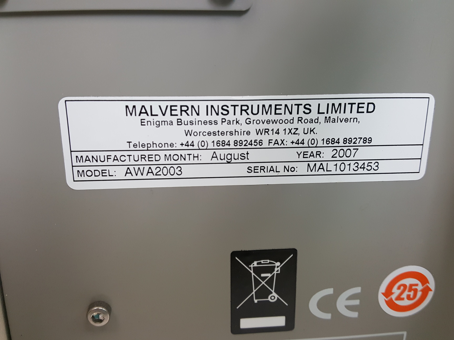 Image of Malvern Hydro 2000 Particle Size Analyzer Lab