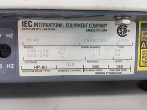 Thumbnail image of IEC Centra Centrifuge  Model - MP4R with 3600rpm Rotor & Buckets Lab