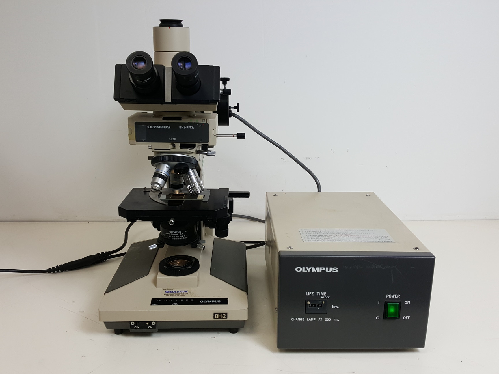 Image of Olympus BH-2 Microscope w/ 3 x Objectives - DPlan 10 0.25 160/0.17, SPlan Apo 