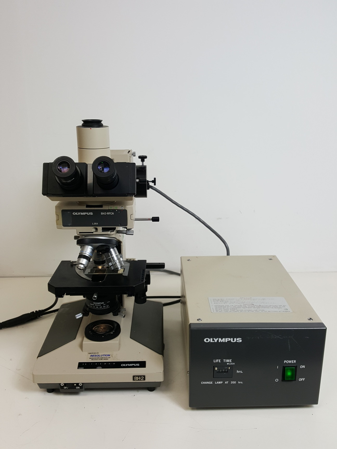 Image of Olympus BH-2 Microscope w/ 3 x Objectives - DPlan 10 0.25 160/0.17, SPlan Apo 
