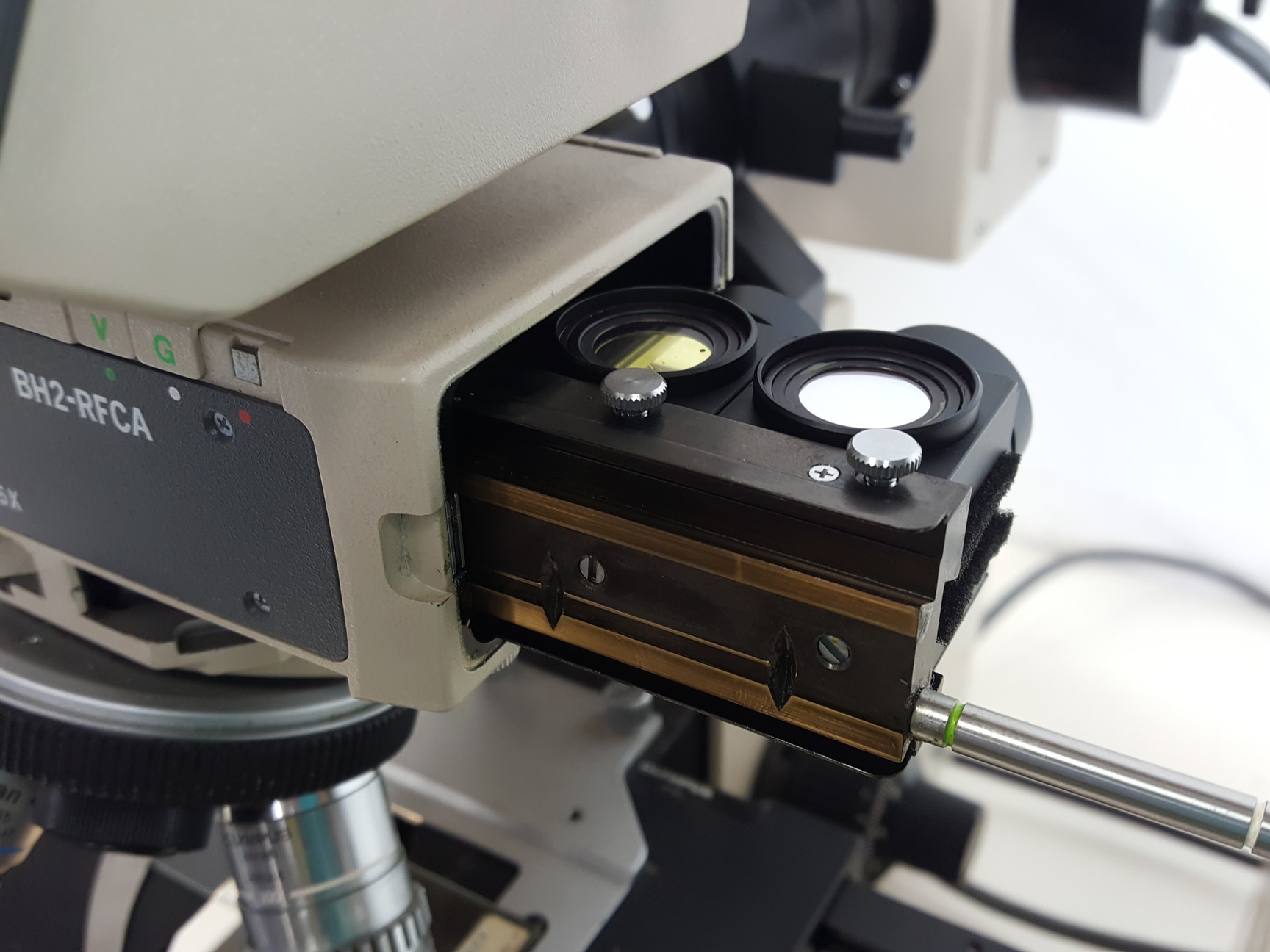 Image of Olympus BH-2 Microscope w/ 3 x Objectives - DPlan 10 0.25 160/0.17, SPlan Apo 