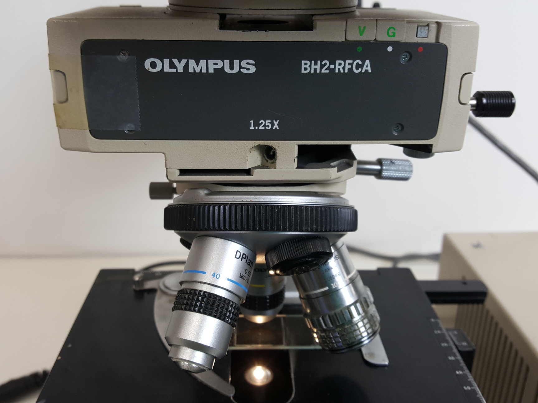 Image of Olympus BH-2 Microscope w/ 3 x Objectives - DPlan 10 0.25 160/0.17, SPlan Apo 