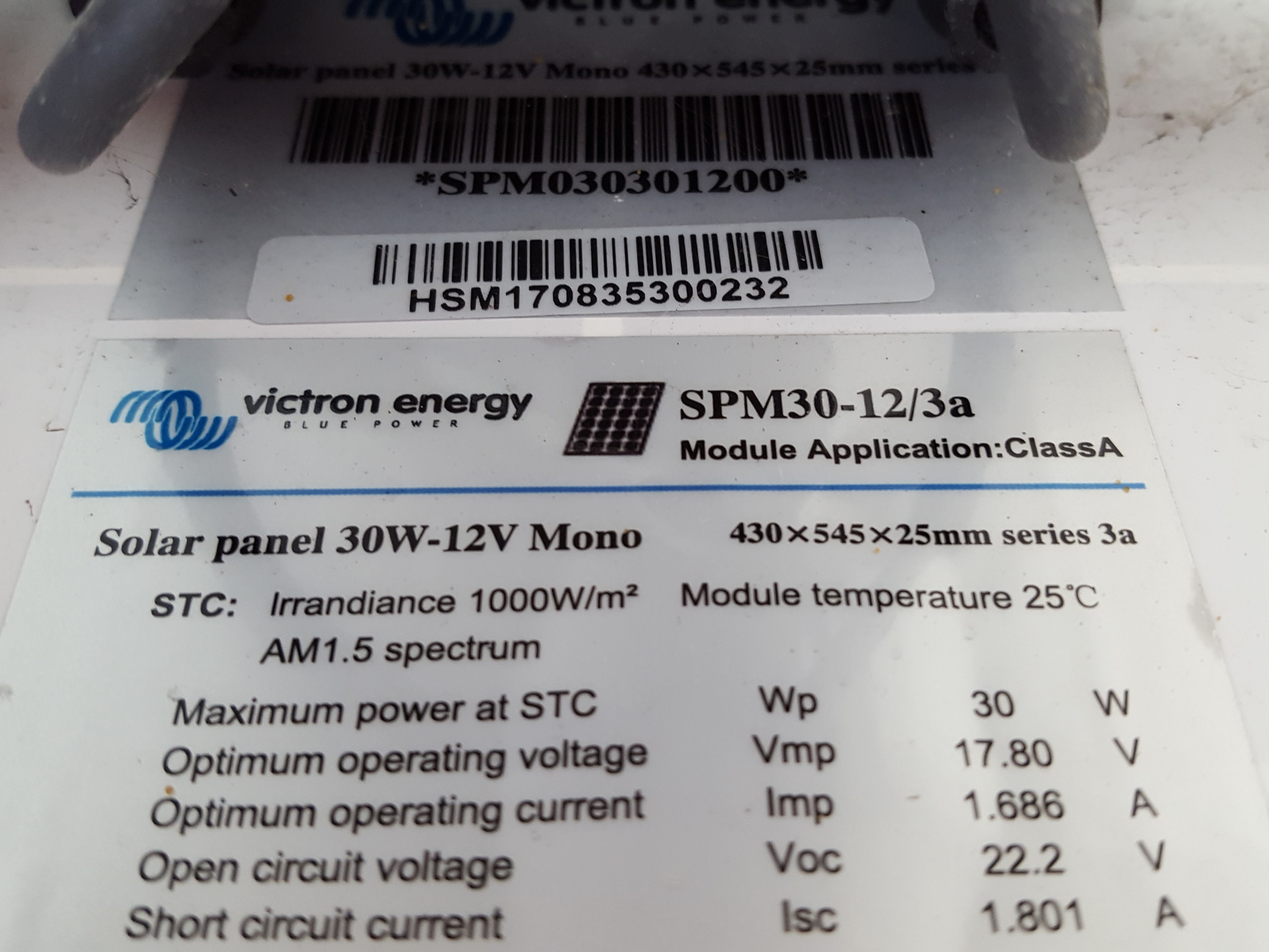 Image of 4x Victron Energy Blue Power Solar Panels  Model: SPM30-12/3a