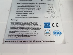 Thumbnail image of 4x Victron Energy Blue Power Solar Panels  Model: SPM30-12/3a