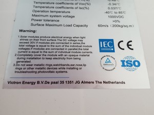 Thumbnail image of 4x Victron Energy Blue Power Solar Panels  Model: SPM30-12/3a