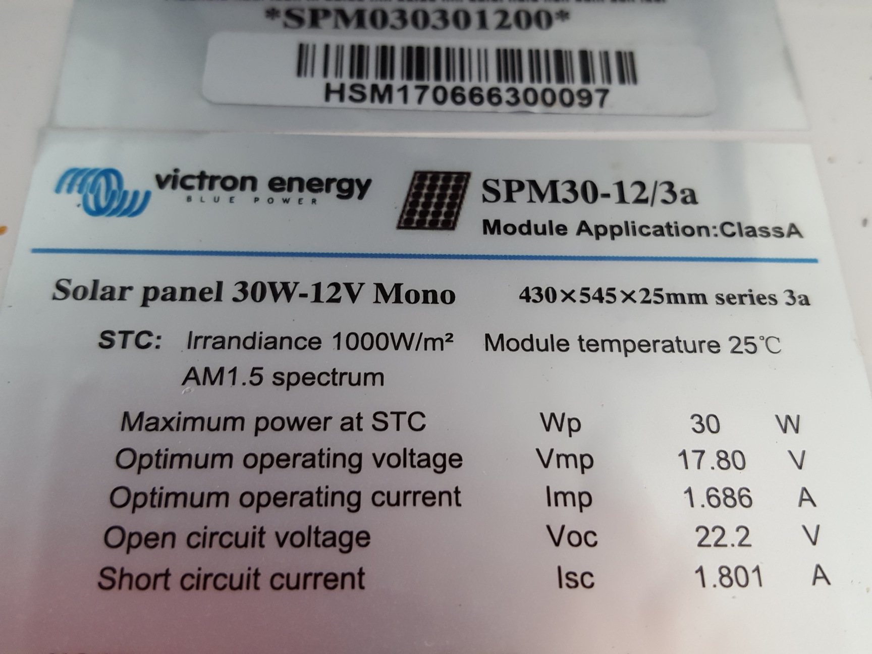 Image of 4x Victron Energy Blue Power Solar Panels  Model: SPM30-12/3a