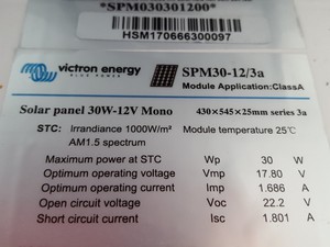 Thumbnail image of 4x Victron Energy Blue Power Solar Panels  Model: SPM30-12/3a