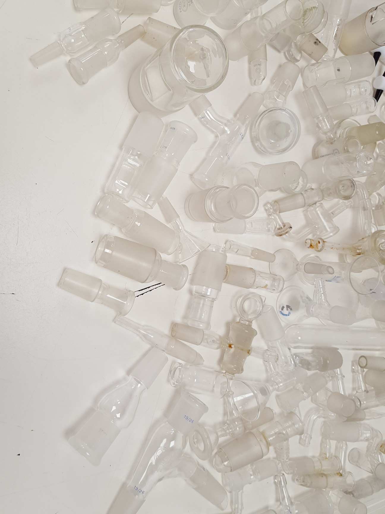 Image of Large Lot of Mixed Laboratory Glassware Flasks, Tubes, Distillation, Evaporators