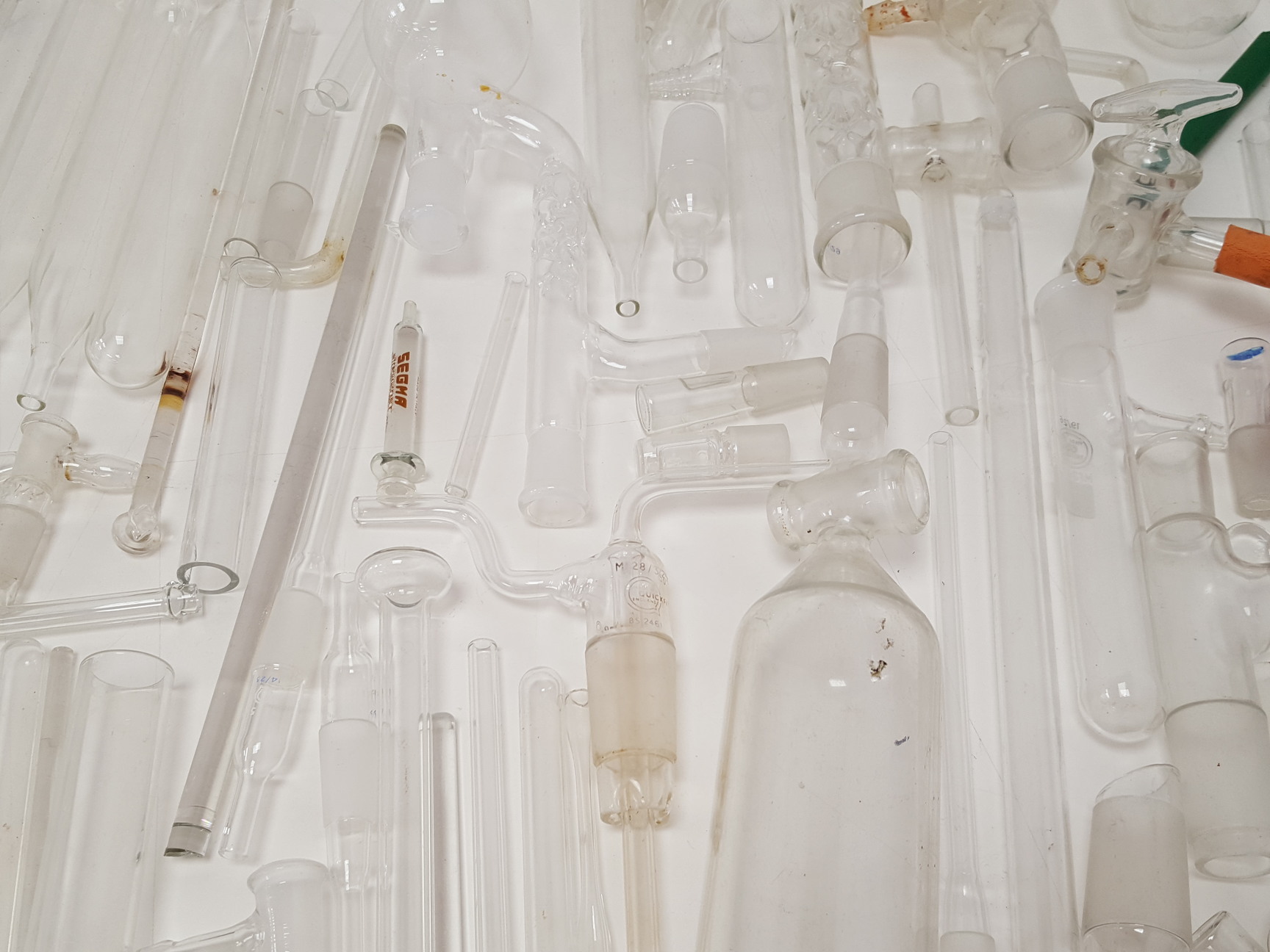 Image of Large Lot of Mixed Laboratory Glassware Flasks, Tubes, Distillation, Evaporators