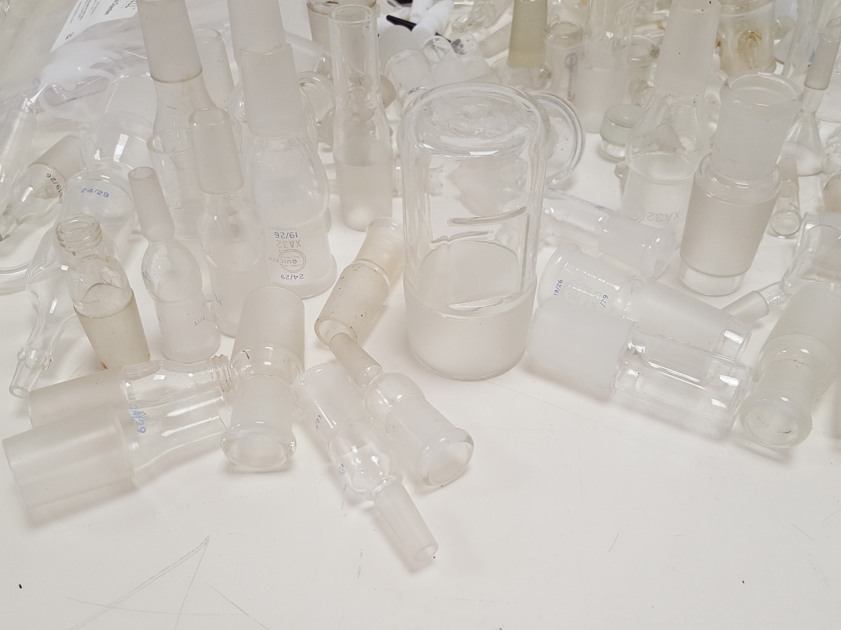 Image of Large Lot of Mixed Laboratory Glassware Flasks, Tubes, Distillation, Evaporators