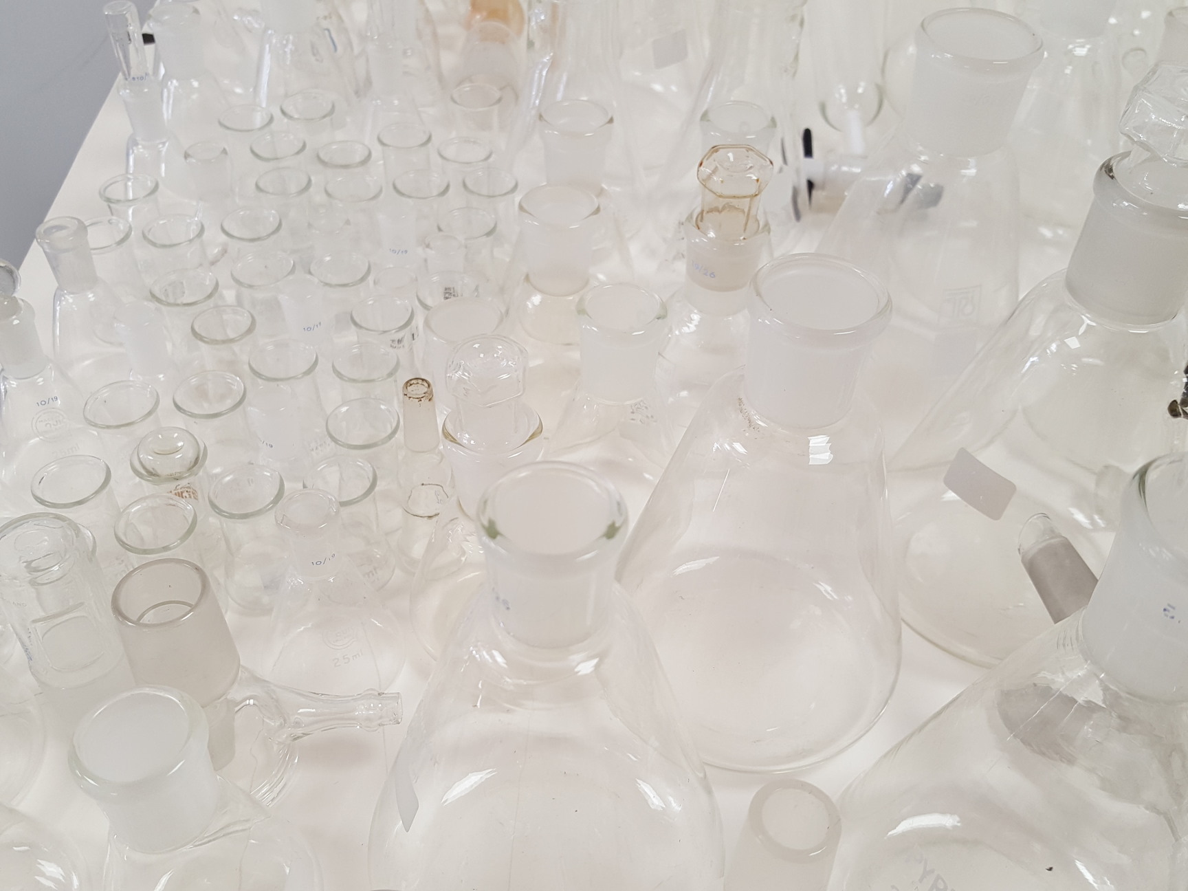 Image of Large Lot of Mixed Laboratory Glassware Flasks, Tubes, Distillation, Evaporators